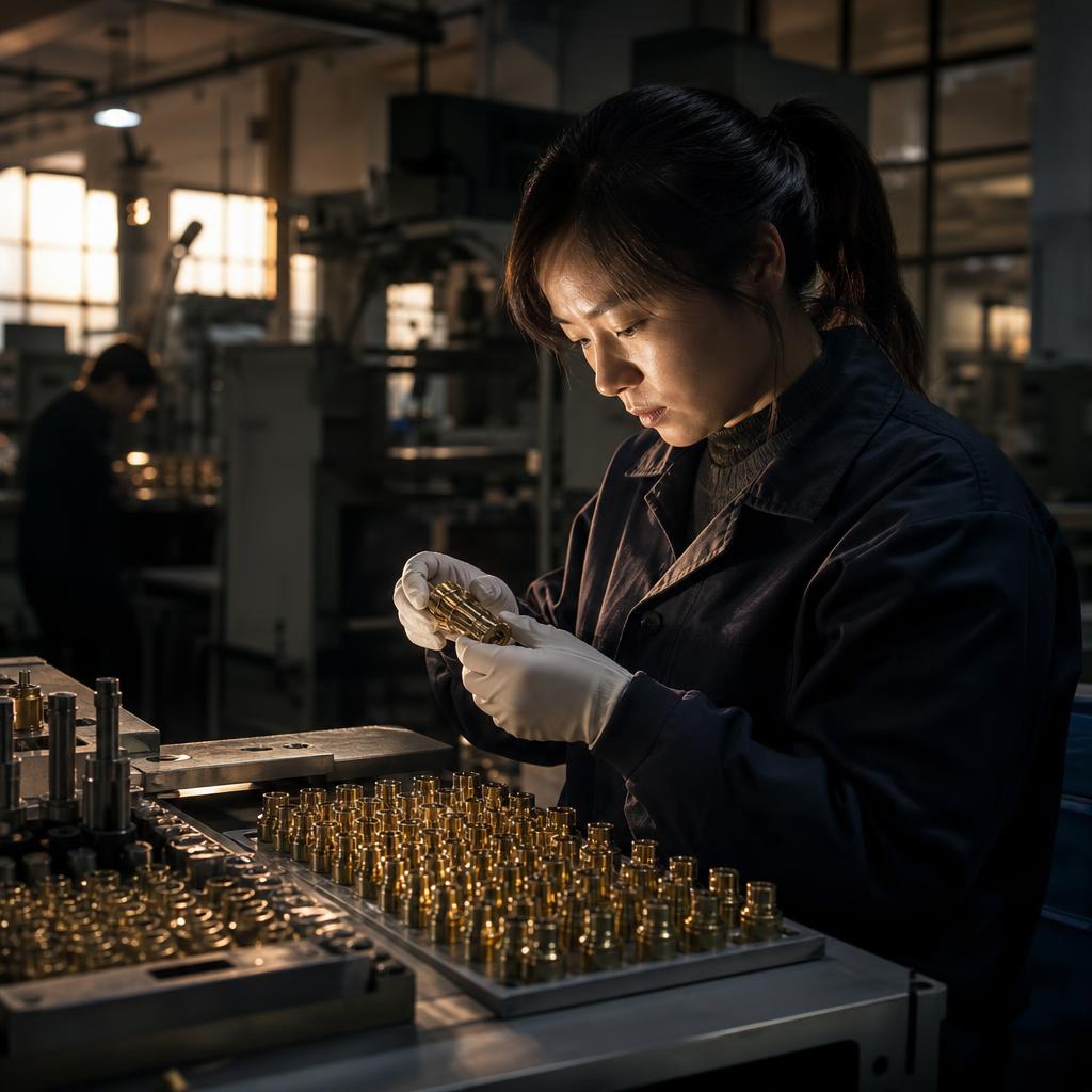 Qualitätsprüfer untersucht Produkte in einer Fabrik in China